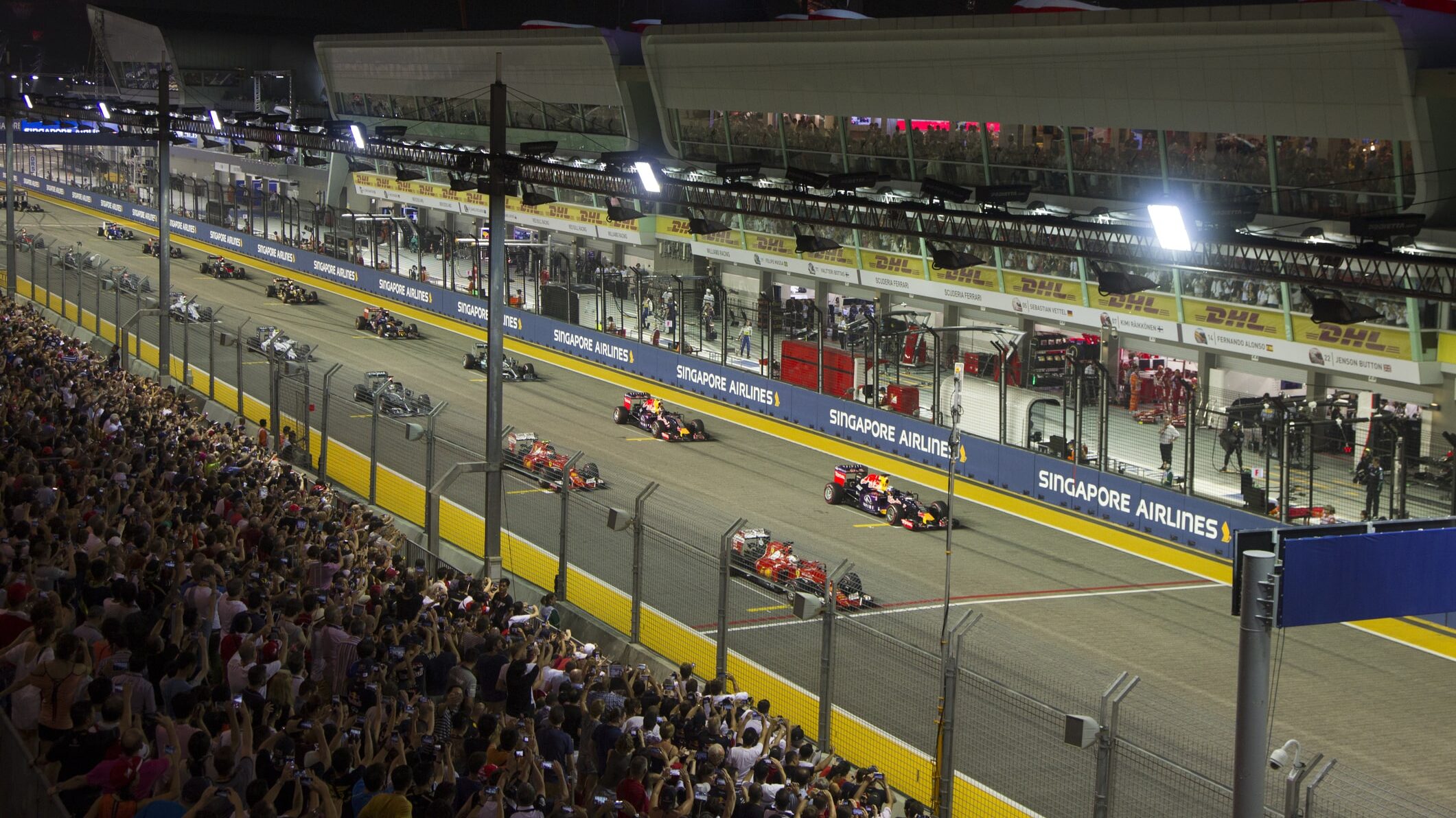 F1 drivers line up in their starting grids at Singapore Street Circuit Formula 1 Grand Prix