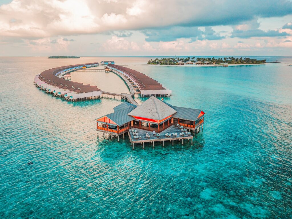 Maldives water villas in lagoon