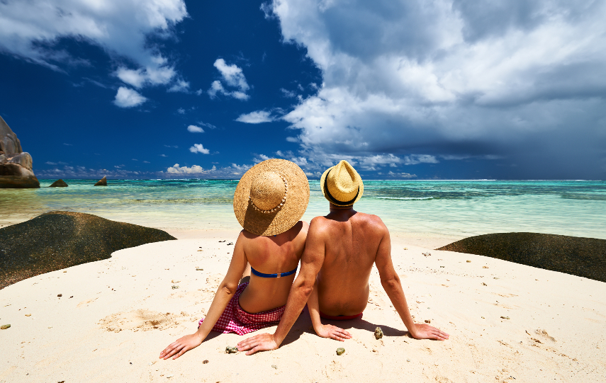 Couple on a beach at Seychelles